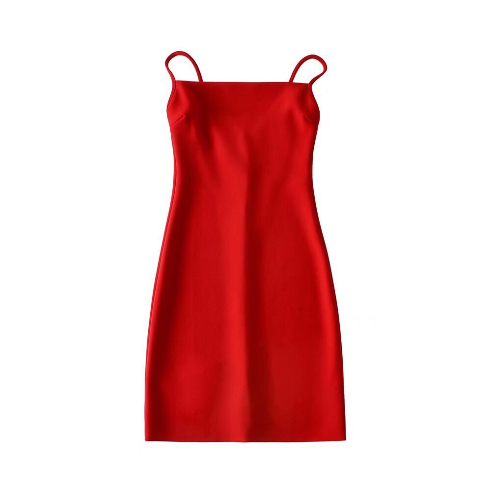 Damen elegantes Spaghettiträger-Kleid Drune
