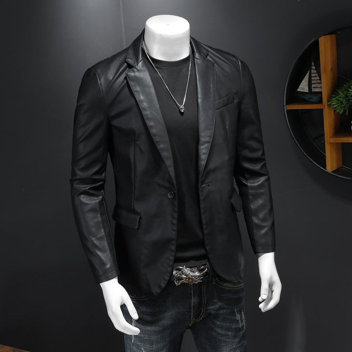 Herren Lederblazer im Slim-Fit mit Reverskragen und kontrastierenden Ledereinsätzen Drune