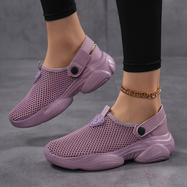 Damen nan leichte gestrickte Schlupfschuhe mit Netzoberteil, stoßdämpfender Plateausohle und verstellbarem Fersenriemen Drune