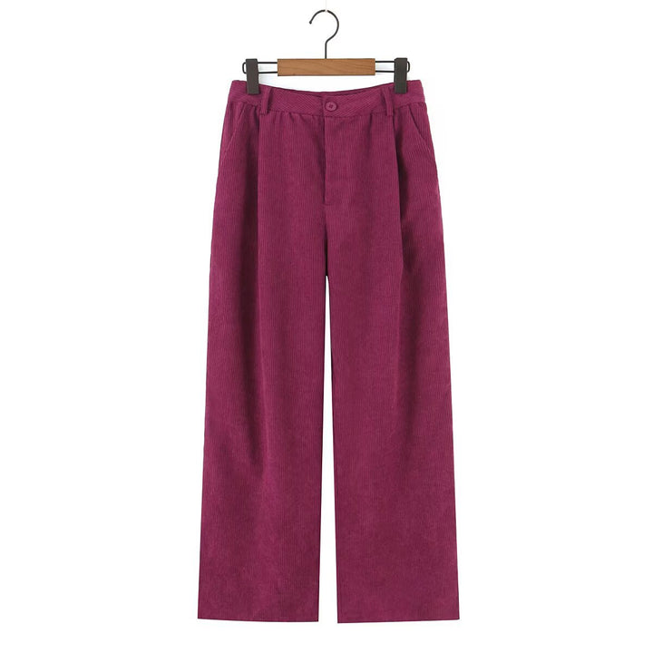 Damen Hochtaillierte Cordhose mit weitem Bein und Bundfalten Drune