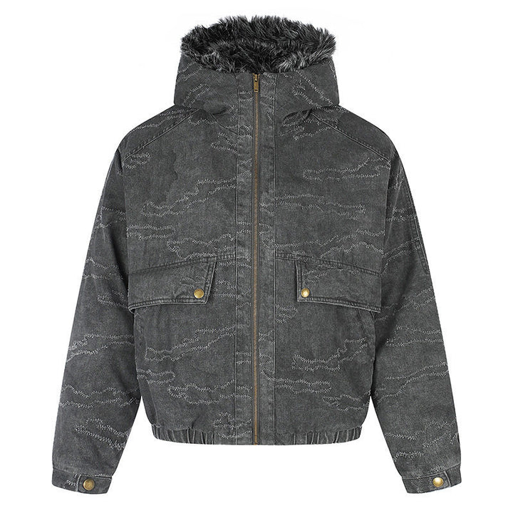 Damen Wattierte Kapuzen‑Bomberjacke mit Kunstfellbesatz, Camouflage‑Effekt und elastischem Saum Drune