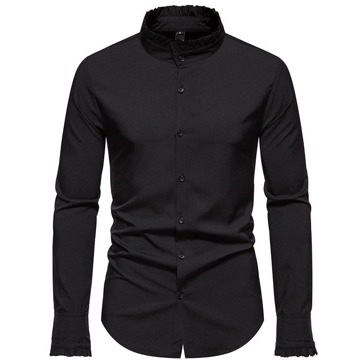 Herren Elegantes Langarmhemd mit Rüschendetails Drune