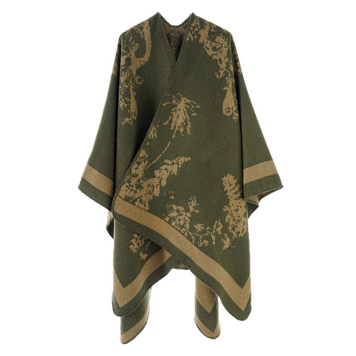 Damen Oversize-Jacquard-Cape aus Wollmix mit abstraktem Blumenmuster Drune