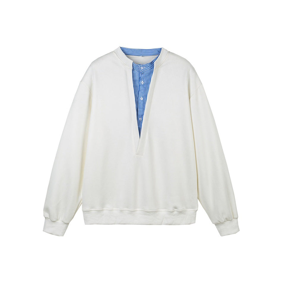 Unisex Oversize-Sweatshirt mit tiefem V-Ausschnitt und eingenähtem Hemdkragen-Einsatz Drune