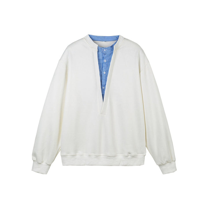 Unisex Oversize-Sweatshirt mit tiefem V-Ausschnitt und eingenähtem Hemdkragen-Einsatz Drune