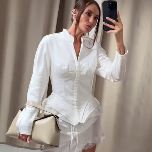 Damen Taillierter Blazer mit Korsagen‑Optik und Peplum‑Silhouette Drune