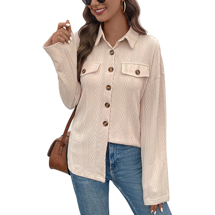 Damen Leichte strukturierte Hemdjacke mit Brusttaschen und Hornoptik-Knöpfen Drune