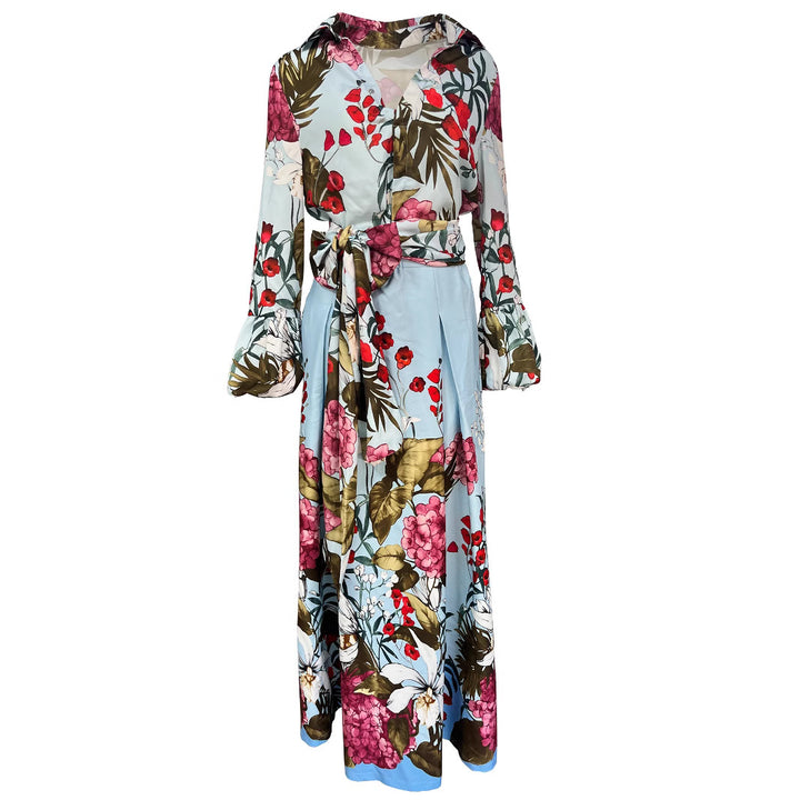 Damen Elegantes Maxikleid mit floralem Muster und schickem Gürtel Drune