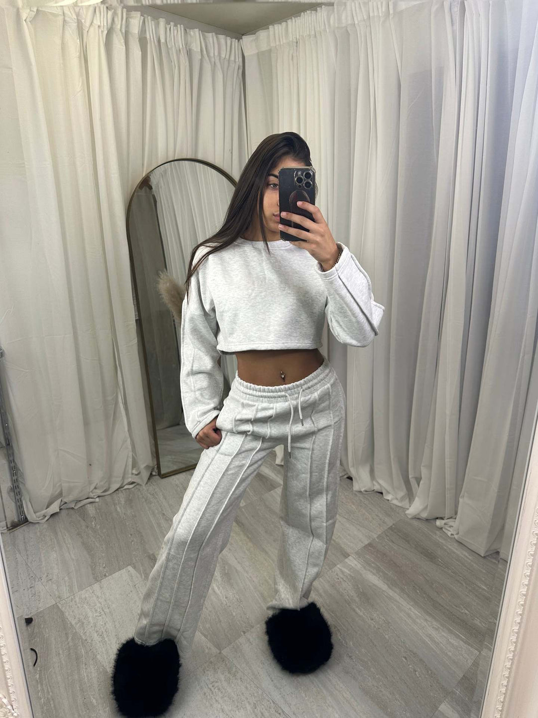 Damen lässiger Cropped Hoodie und weite Jogginghose Set Drune