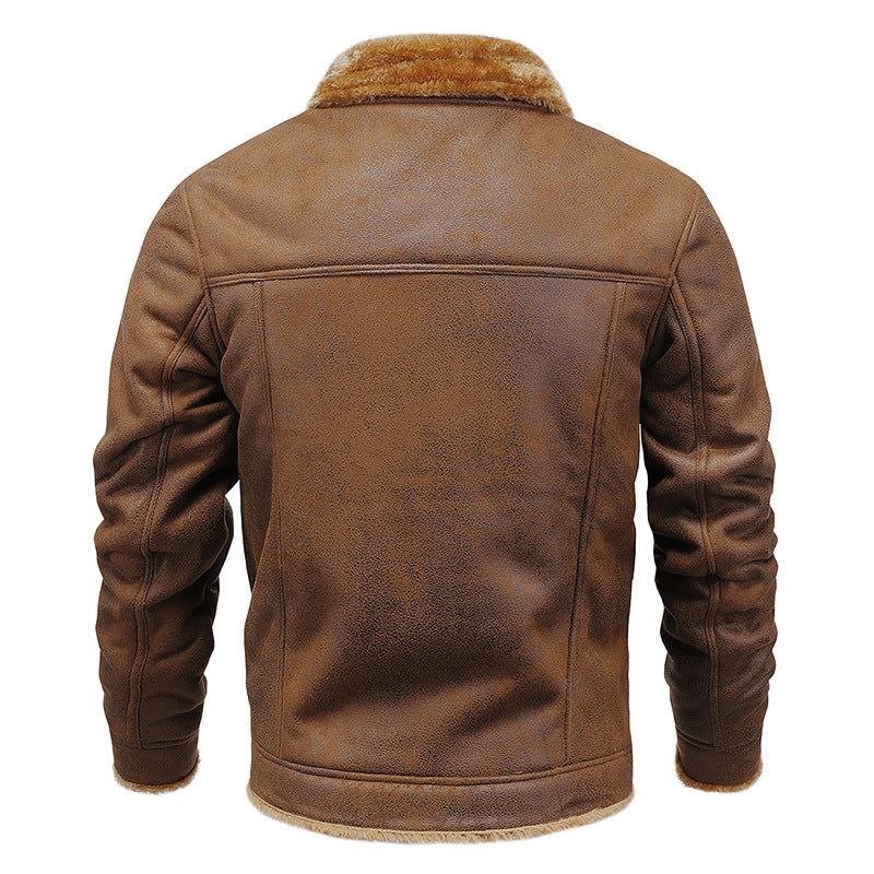Herren Fliegerjacke aus Kunstleder mit Teddyfell-Futter und Aufnäher Drune