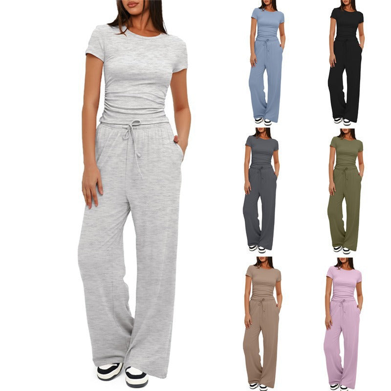 Damen Lässiges Lounge-Set mit weitem Oberteil und bequemen Hosen Drune