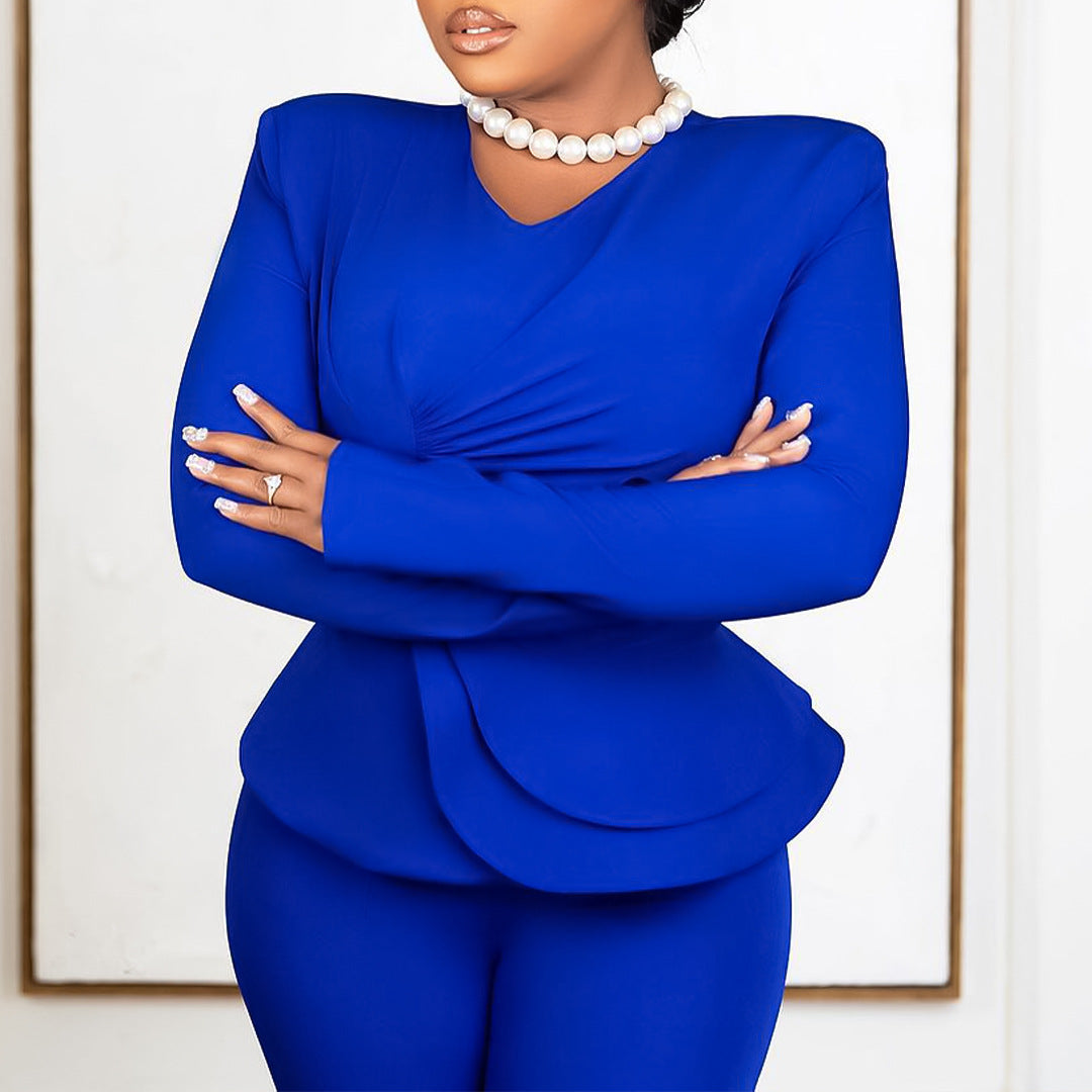 Damen eleganter Jumpsuit mit peplum Schnitt und langen Ärmeln Drune