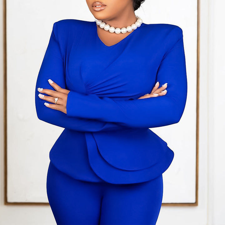 Damen eleganter Jumpsuit mit peplum Schnitt und langen Ärmeln Drune
