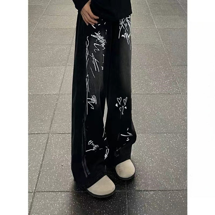Damen Weitgeschnittene Jeans mit künstlerischem Grafikdruck Drune