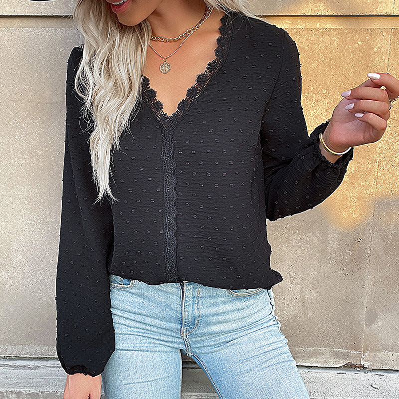 Damen Elegante Bluse mit Rüschendetails und Spitzenakzent Drune
