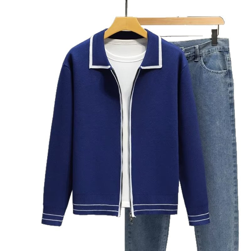 Damen Modische Strickjacke mit Reißverschluss und Kontrastdetails Drune