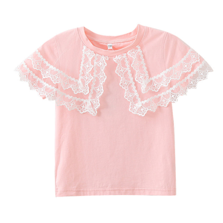 Mädchen T-Shirt mit Spitzenärmeln Drune