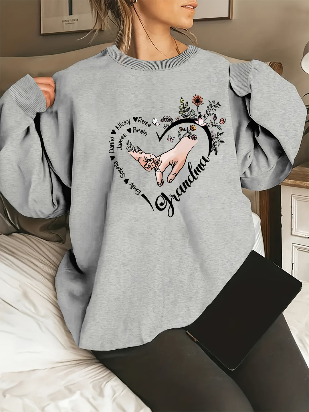 Damen entspannter Pullover mit Blumenmotiven Drune