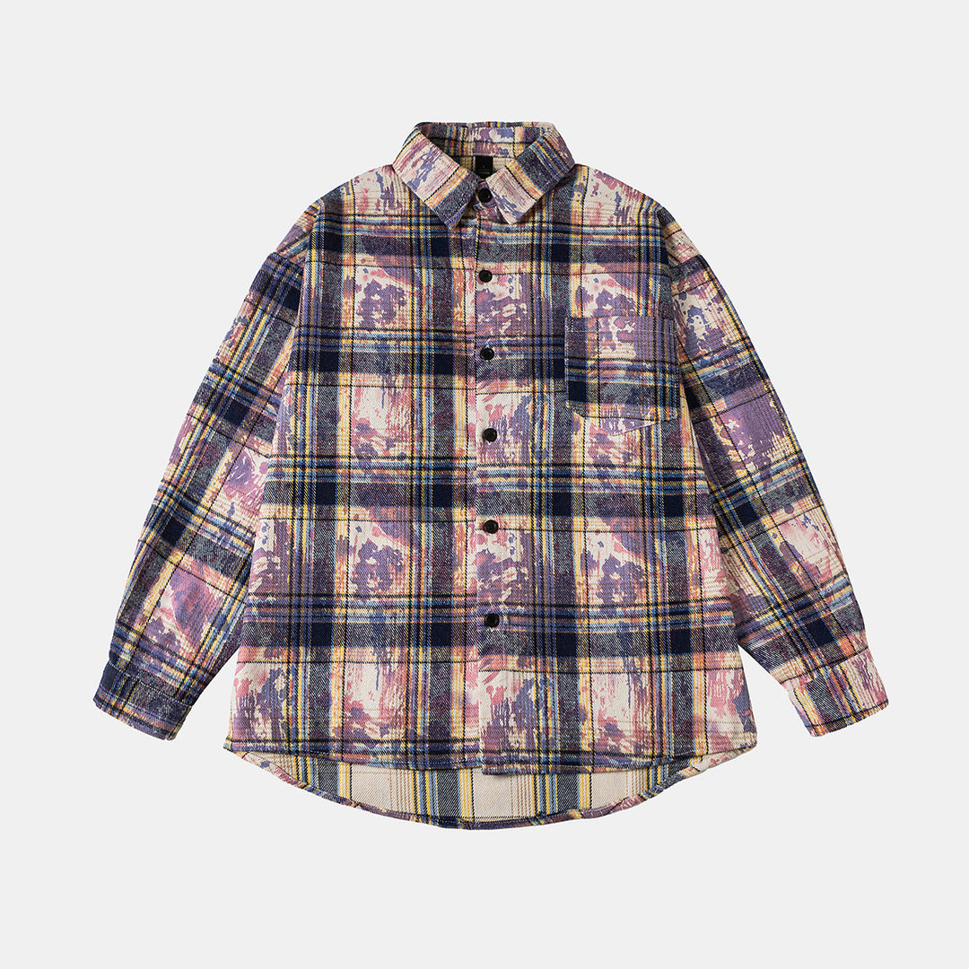 Unisex Overshirt-Hemdjacke im karierten Baumwollmix mit künstlerischem Paint‑Effekt Drune