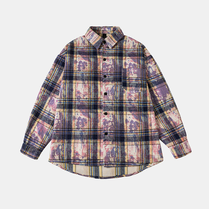 Unisex Overshirt-Hemdjacke im karierten Baumwollmix mit künstlerischem Paint‑Effekt Drune