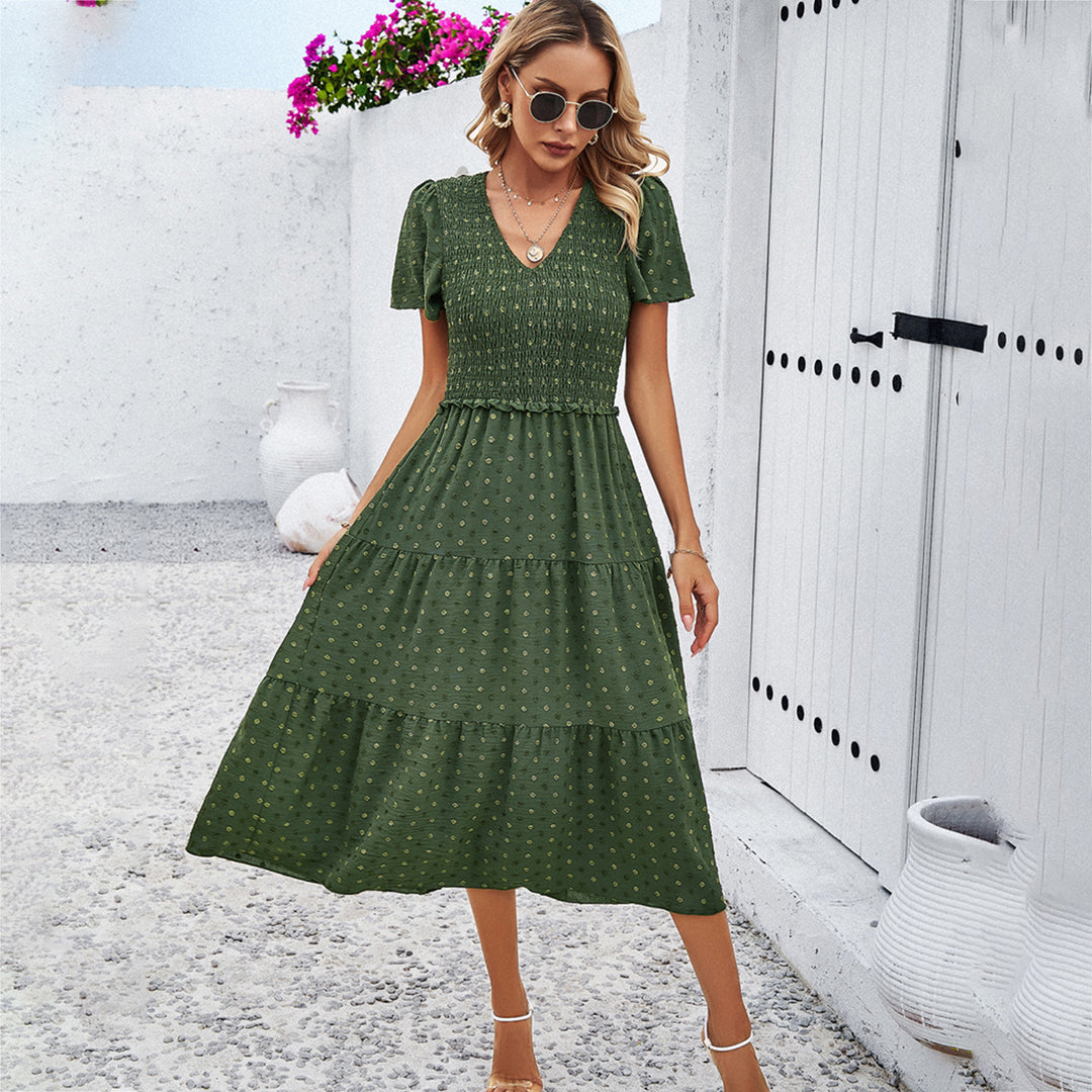 Damen Midikleid mit Rüschendetails und Punkten Drune