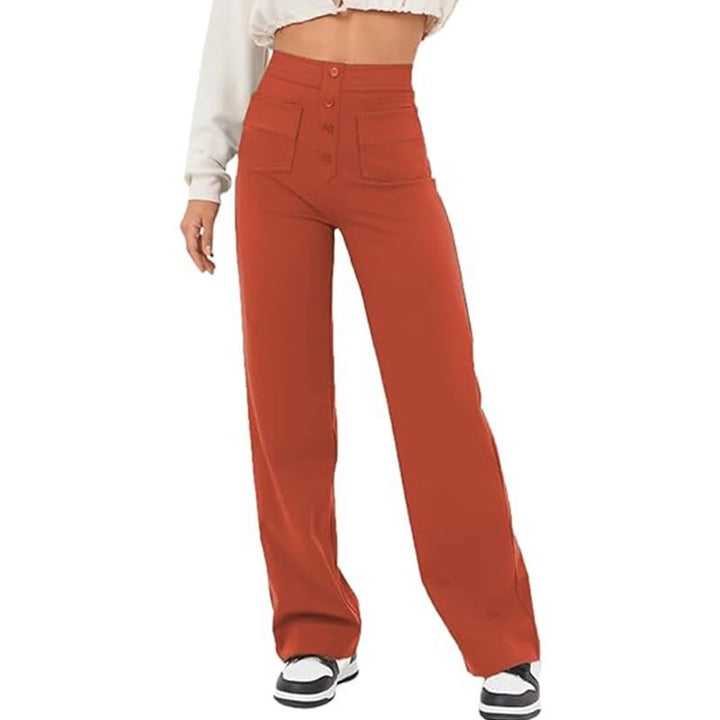 Damen elegante High-Waist Lounge-Hose mit großen Taschen und Knopfverschluss Drune