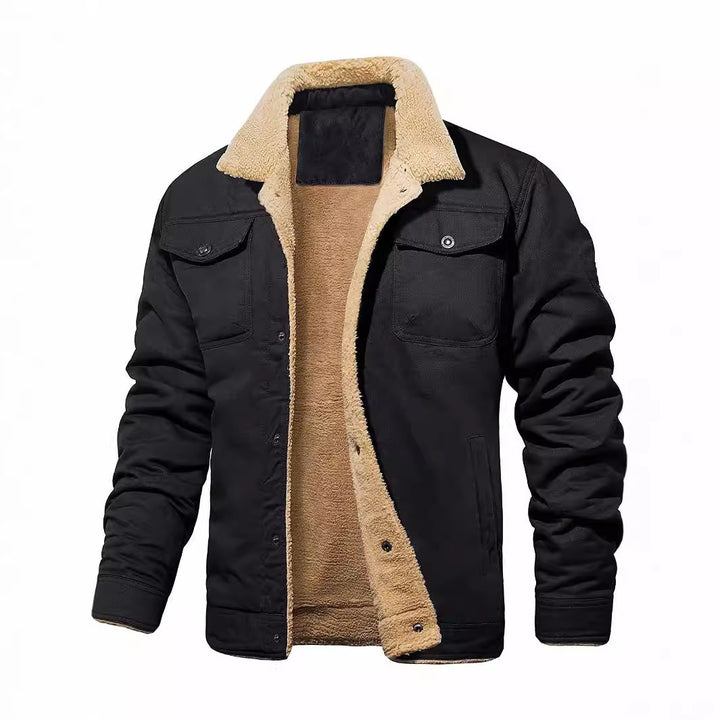 Herren gefütterte Sherpa-Canvas-Jacke mit Knopfleiste und Brusttaschen Drune