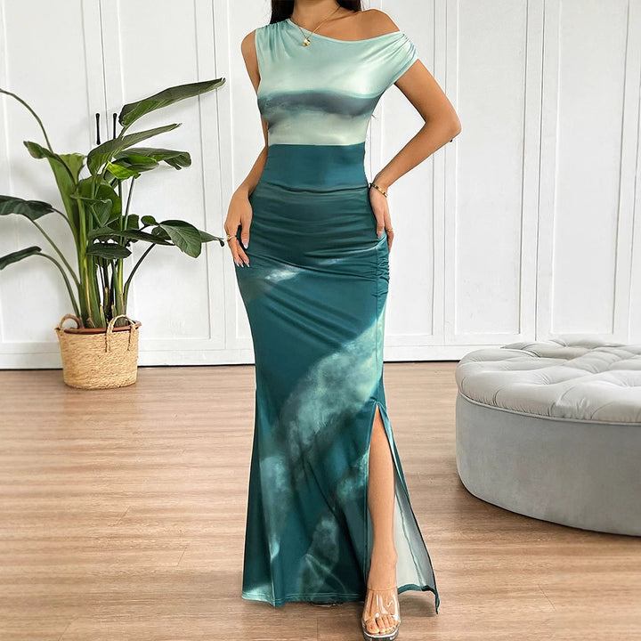 Damen Maxikleid mit asymmetrischem Ausschnitt und fließendem Schnitt Drune