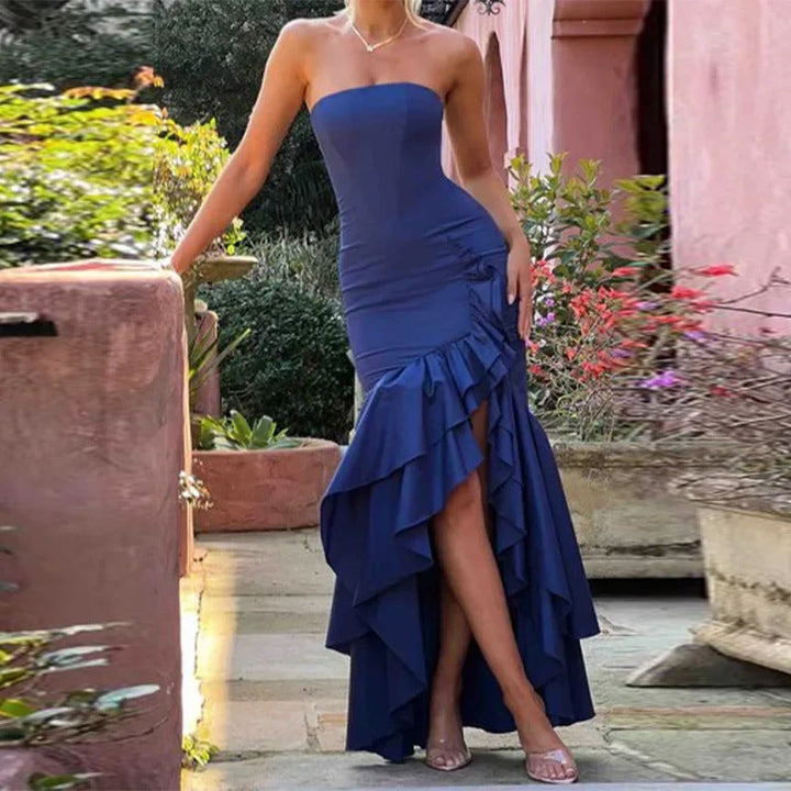 Damen Dramatisches Hochzeitskleid mit Rüschen und Hohem Schlitz Drune