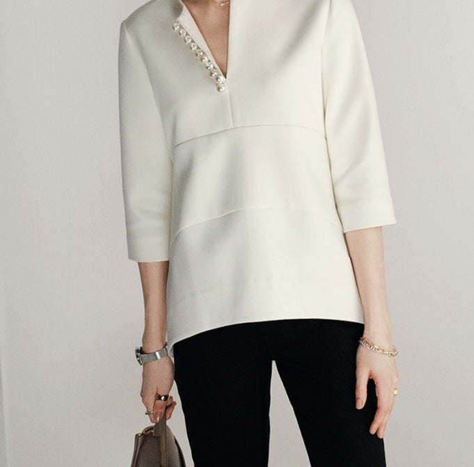 Damen Elegante Bluse mit Perlendetails Drune