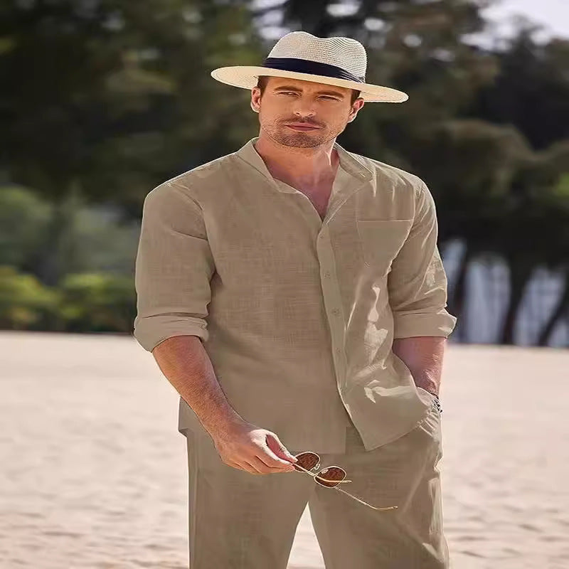 Herren elegantes Langarmhemd mit bequemer Hose Drune