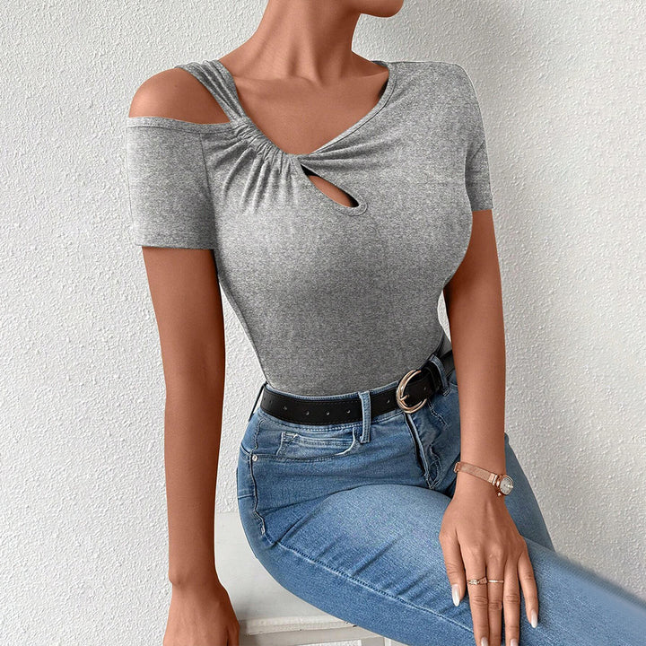 Damen figurbetontes Bodysuit mit asymmetrischem Ausschnitt und modischem Knotendetail Drune