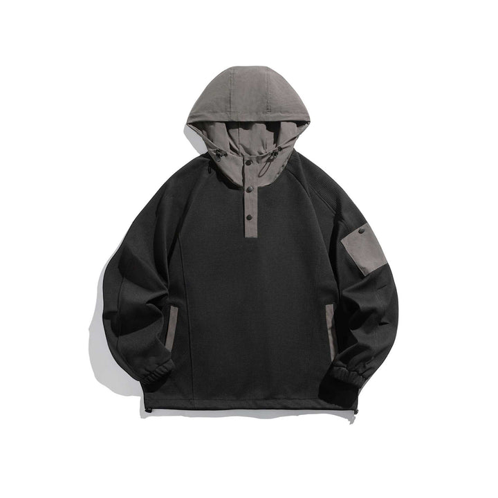 Unisex Oversize Kapuzen-Anorak-Pullover mit halber Druckknopfleiste, Utility-Ärmeltasche und Thermostruktur Drune
