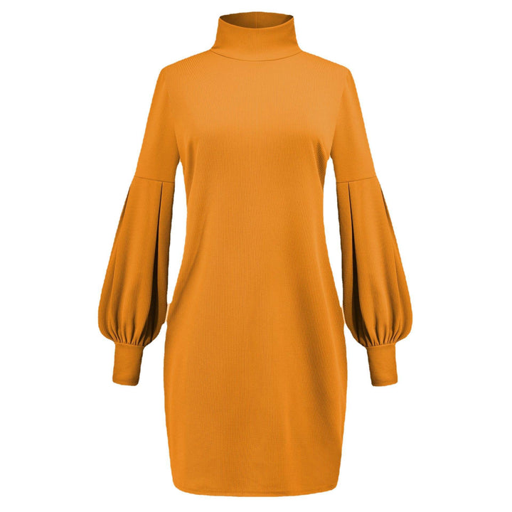 Damen Kleid mit hohem Kragen und voluminösen Ärmeln Drune