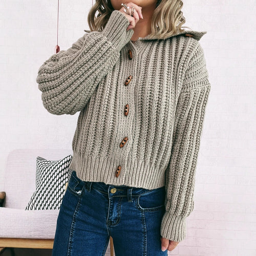 Damen modischer Strickcardigan mit Knopfdetails und Kapuze Drune
