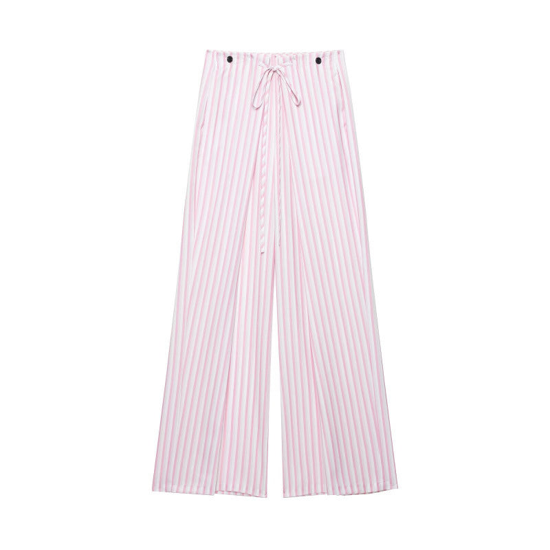 Damen Weite High‑Waist Palazzohose mit Tunnelzug und feinem Streifenmuster Drune