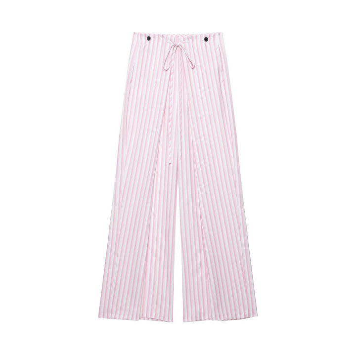 Damen Weite High‑Waist Palazzohose mit Tunnelzug und feinem Streifenmuster Drune