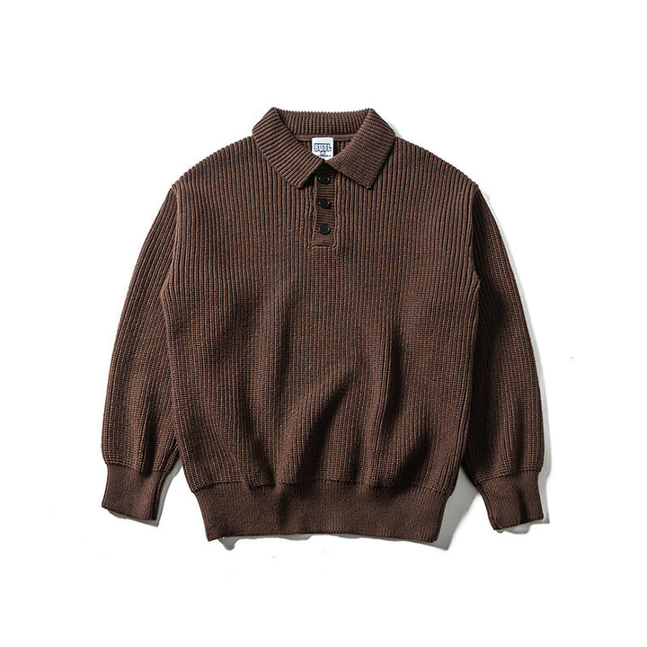 Herren Waffelstrick-Polopullover mit halber Knopfleiste und gerippten Bündchen Drune
