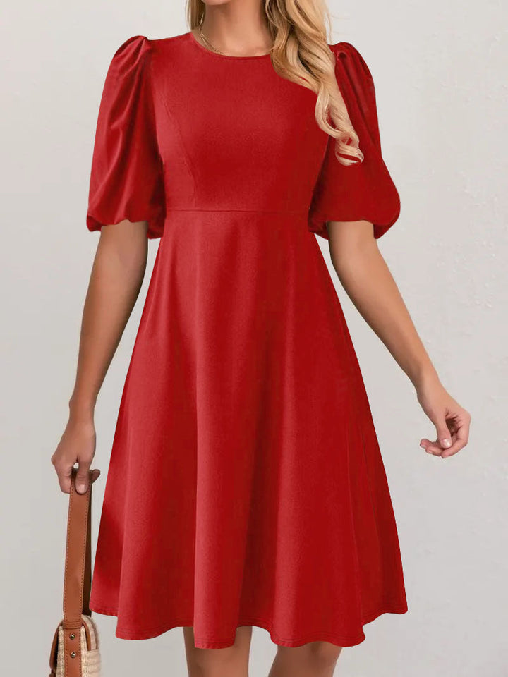 Damen A-Linien Kleid mit voluminösen Puffärmeln Drune