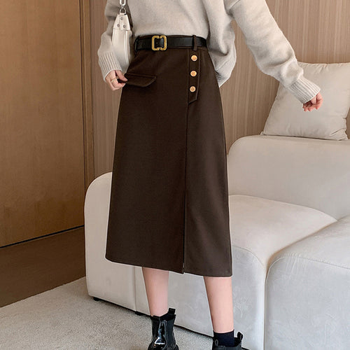 Damen Modischer Bleistiftrock mit Knopfdetails und seitlichem Schlitz Drune
