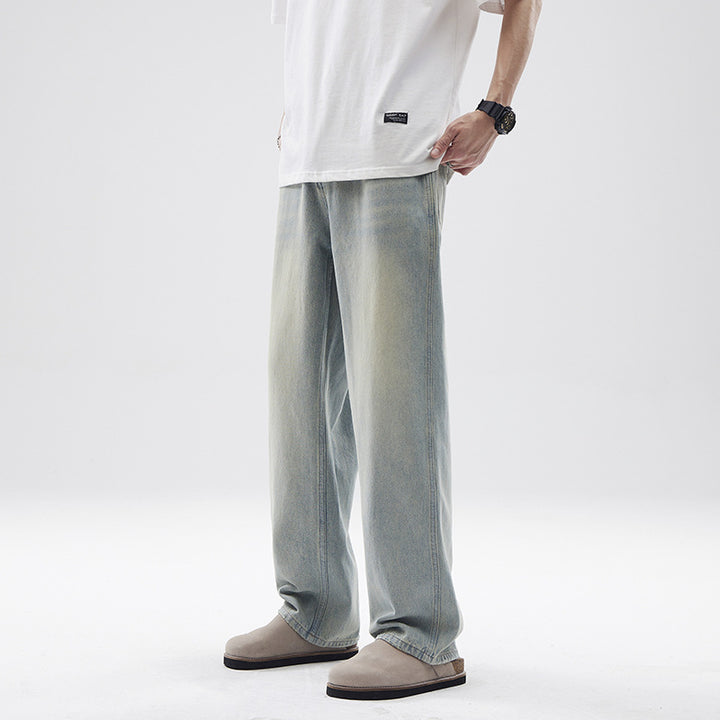 Herren Relaxte Vintage-Denim-Hose im geraden Oversize-Schnitt mit soften Fade-Zonen Drune