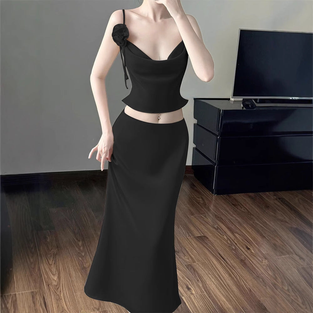 Damen elegantes zweites Etui-Kleid mit Rüschen und Trägern Drune