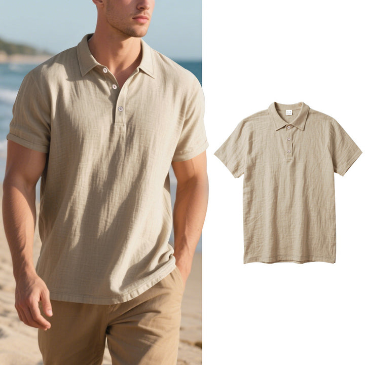 Herren Kurzarm Poloshirt mit luftiger Baumwollstruktur und klassischem Kragen Drune