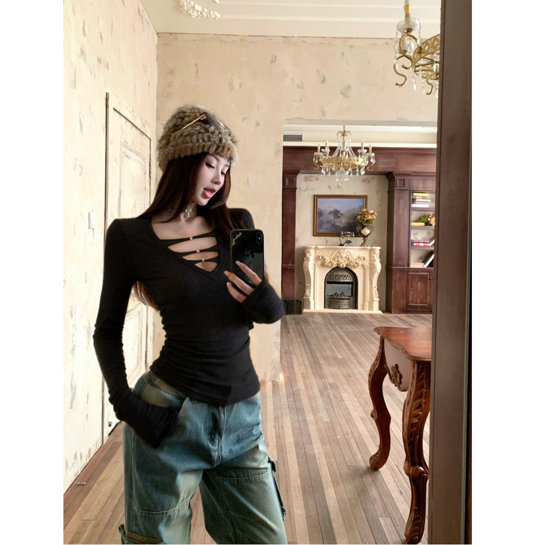 Damen Langarmshirt mit modischem Cut-Out-Design und figurfreundlicher Silhouette Drune