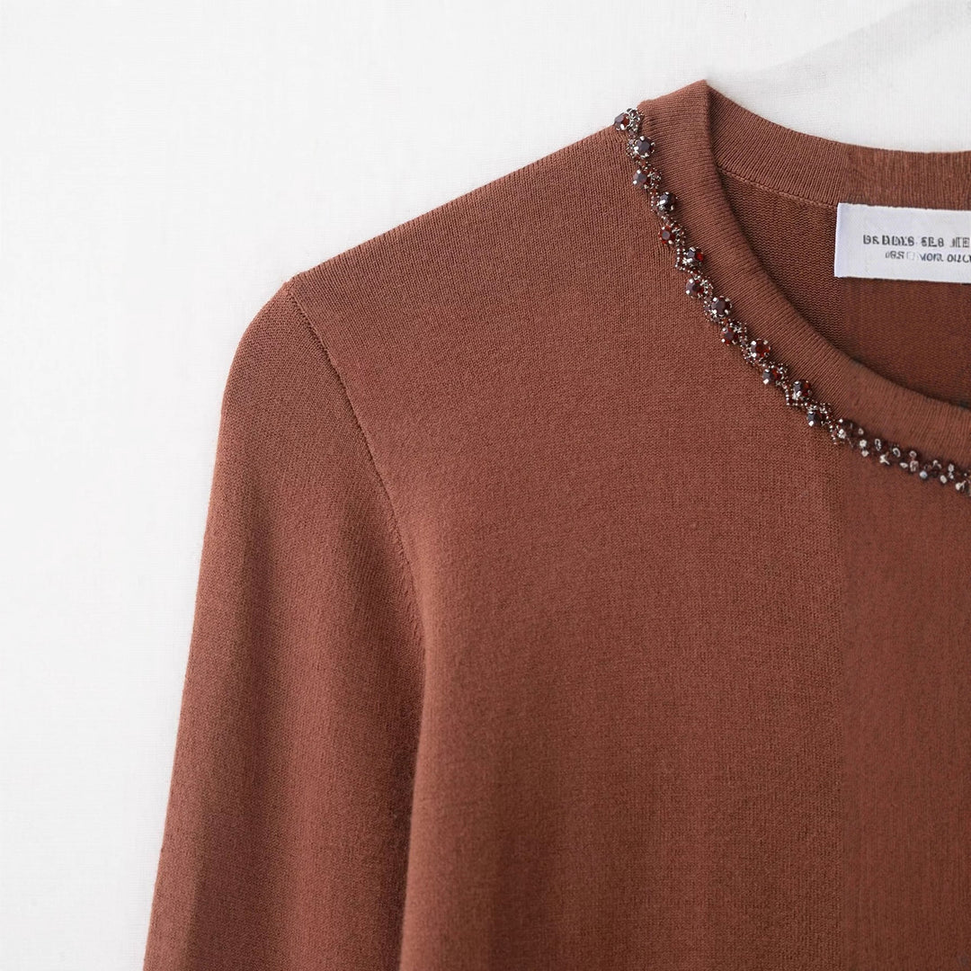 Damen modischer Strickcardigan mit eleganter Perlenverzierung Drune