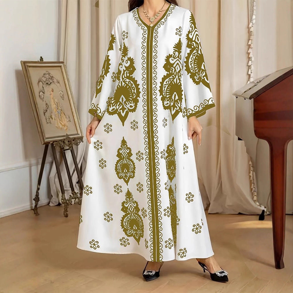 Damen Kaftan-Kleid mit kunstvollem Motiv und lockerer Passform Drune