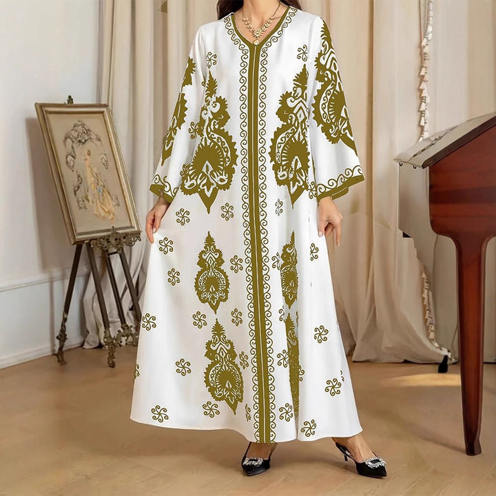 Damen Kaftan-Kleid mit kunstvollem Motiv und lockerer Passform Drune