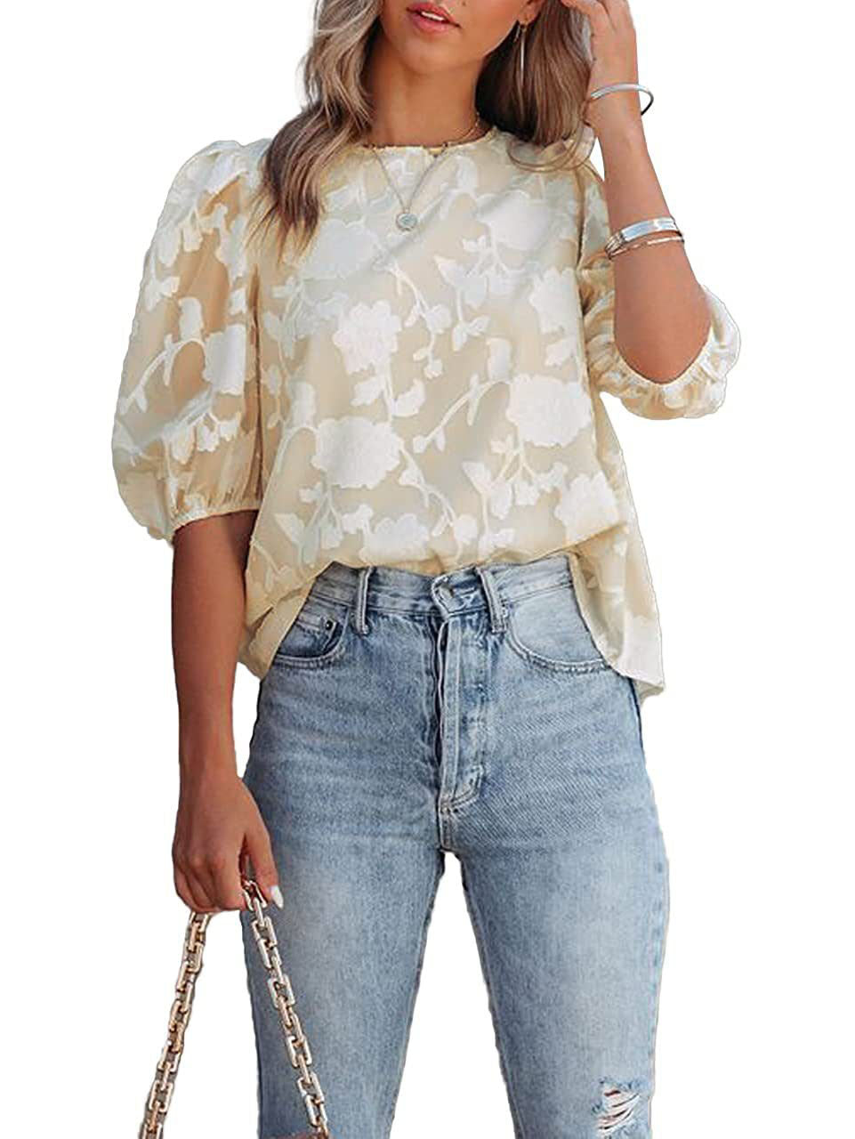 Damen Blumenbestickte Bluse Drune