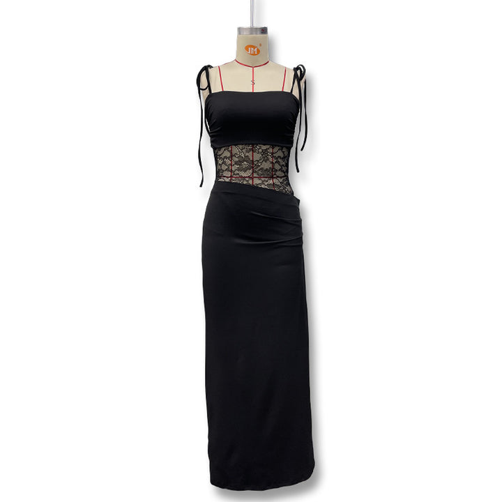 Damen Elegantes Maxikleid mit Spitzeneinsätzen und verstellbaren Trägern Drune