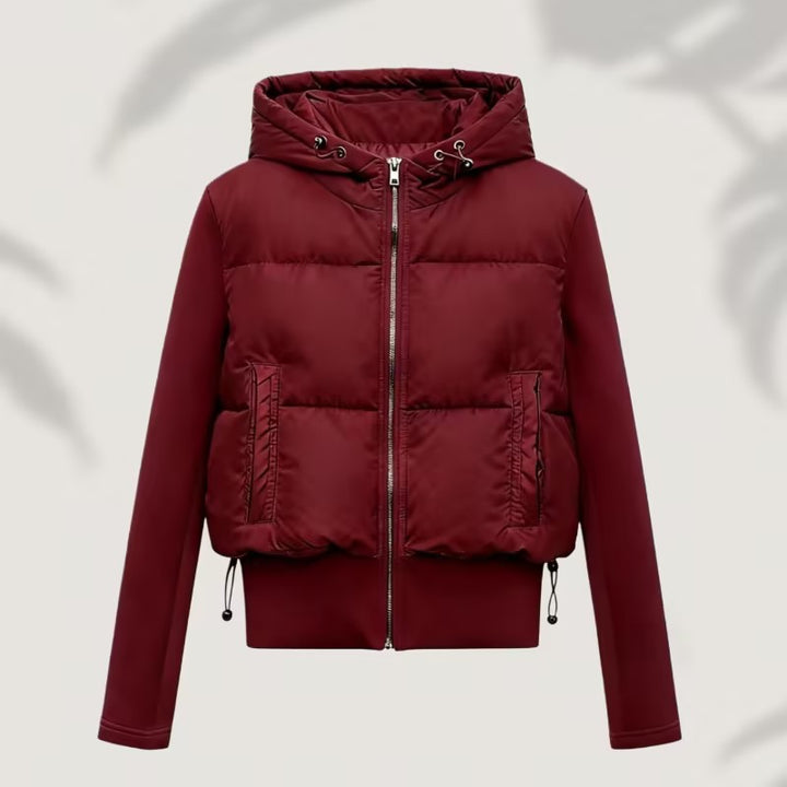 Damen Kurz geschnittene Hybrid-Steppjacke mit Kapuze, Rippbündchen und Tunnelzug Drune